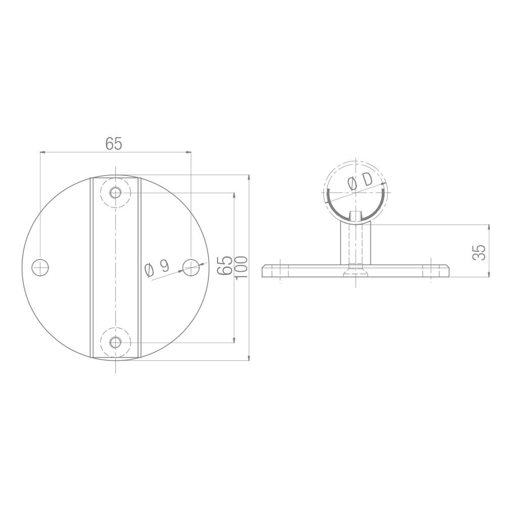 Flansch für stirnseitigen Geländerpfosten Ø42.4 mm