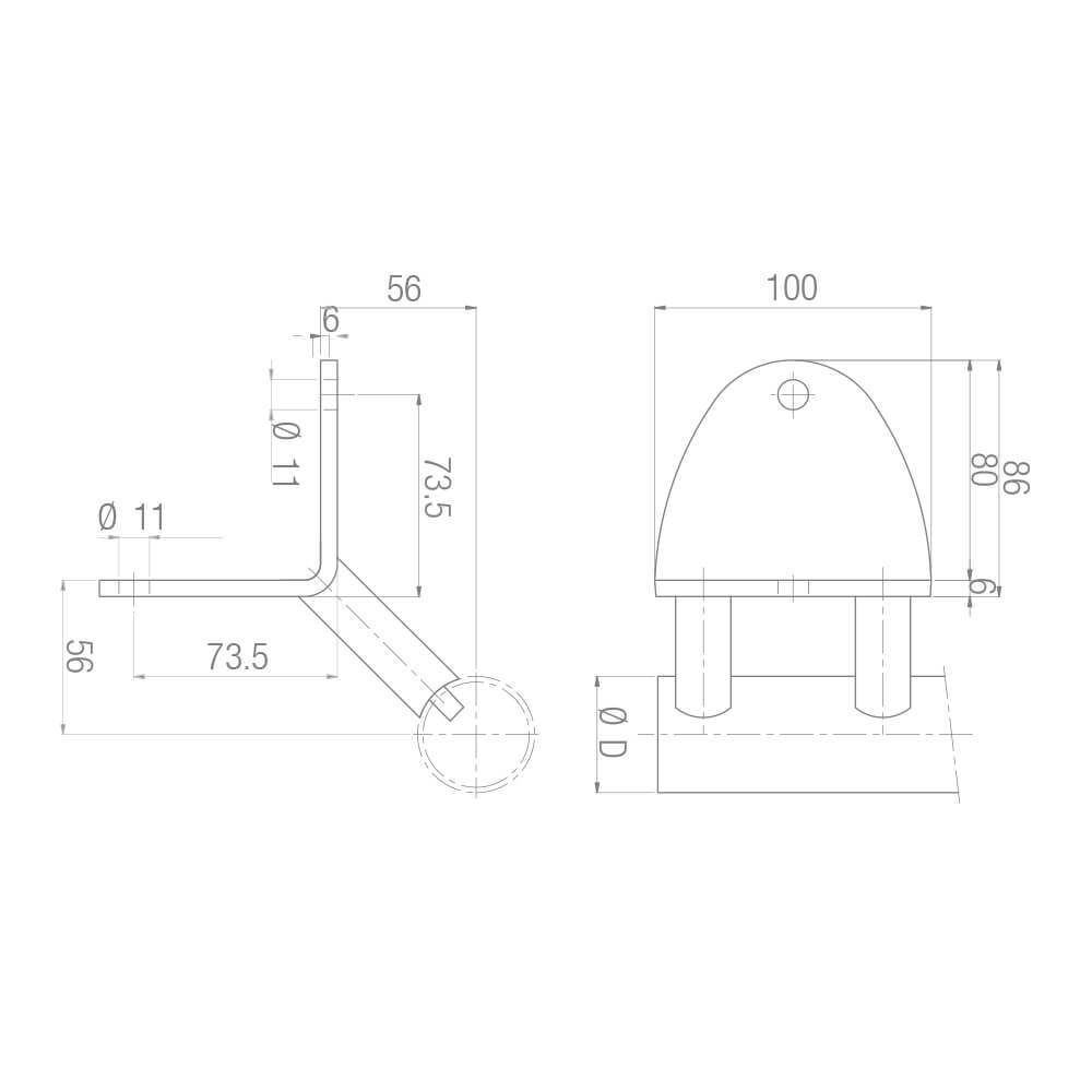 Flansch für stirnseitigen Geländerpfosten Ø 42.4mm für 90° Aussen-Eckanbindung