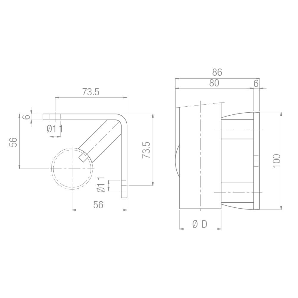 Flansch für stirnseitigen Geländerpfosten Ø 42.4mm für 90 °Innen-Eckanbindung