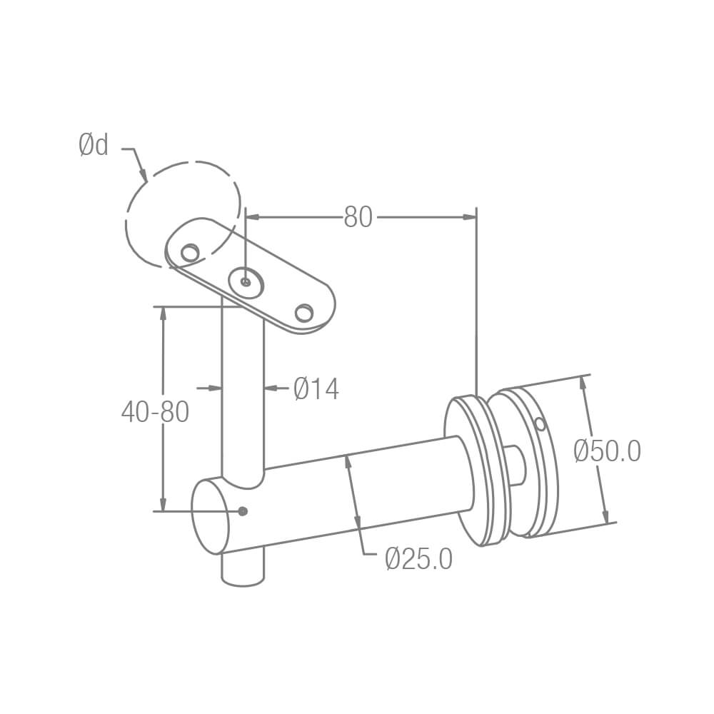 Handlaufträger für Rundrohre mit Punkthalter Ø 42.4mm