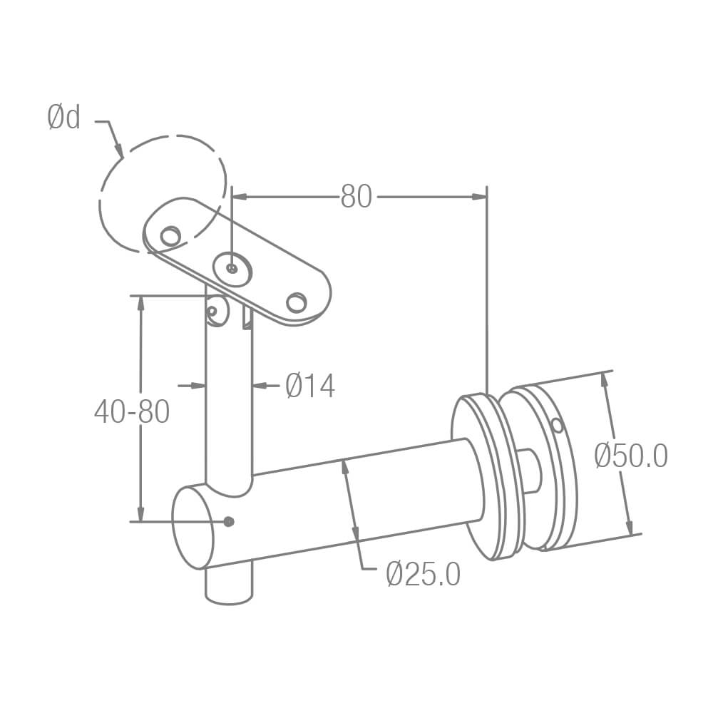 Handlaufträger mit Gelenk für RR Ø 42.4mm