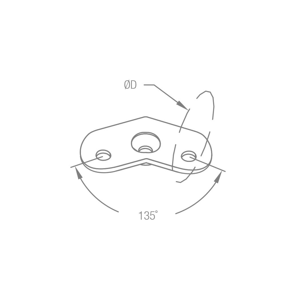 Handlauf-Anschlussplatte 135° für 42,4mm Rundrohre