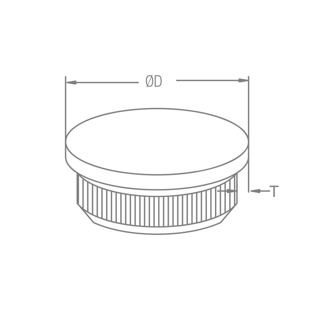 Endkappe aus Edelstahl für Ø 33.7mm/42,4mm/48,3mm Rundrohre mit 2.0mm flacher Rändelung