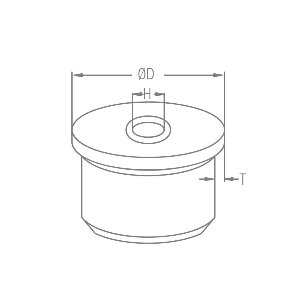 Endkappe zum Kleben aus Edelstahl für Ø 42,4mm/48,3mm Rundrohre mit M8 Innengewinde & 2.0mm gewölbter Rändelung