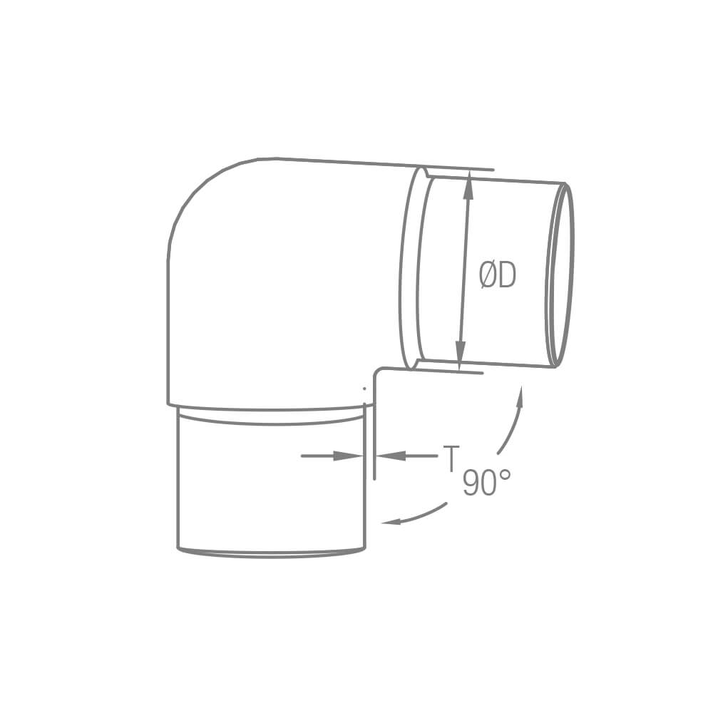 Rohrverbinder Ø 42.4 x 2.0 mm abgerundet 90° Winkel für 42,4mm Rundrohre