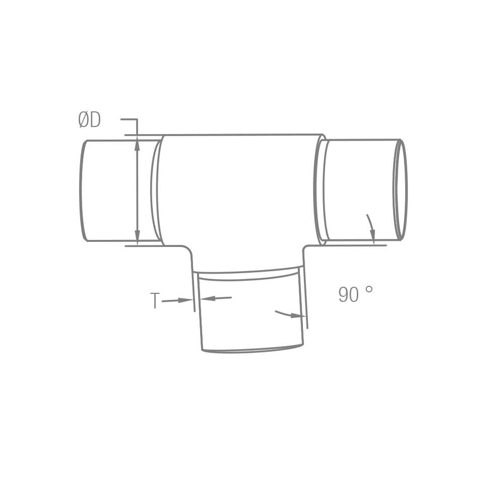 Rohrverbinder Ø 42.4 x 2.0 mm 180° Winkel mit Abgang für 42,4mm Rundrohre