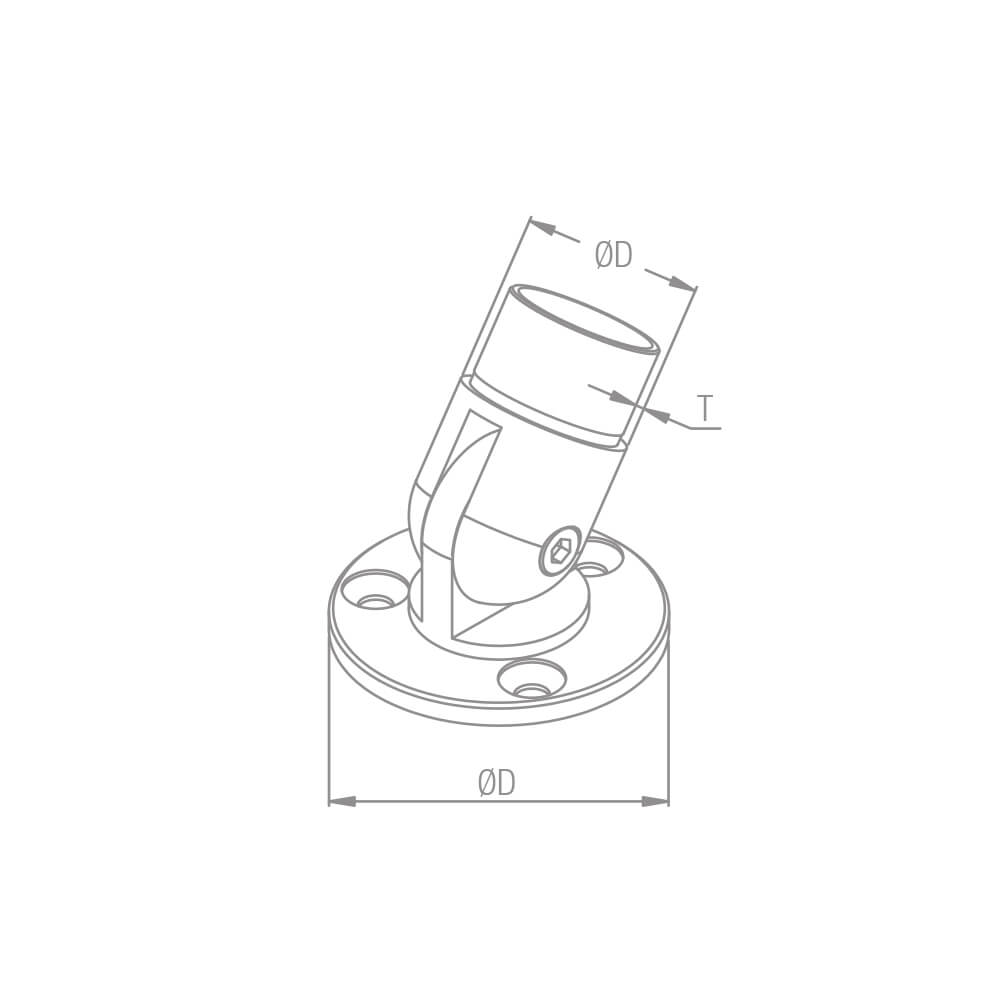 Gelenkverbinder mit Ø 80mm Flansch aus Edelstahl Ø 42.4 x 2.0 mm für 42,4mm Rundrohre