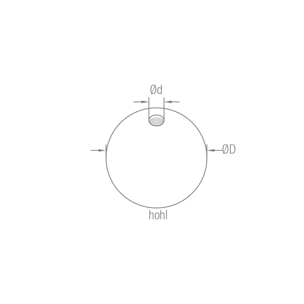 Endkugel aus Edelstahl mit Durchmesser 40/50/60 mm innen hohl M8 Gewinde