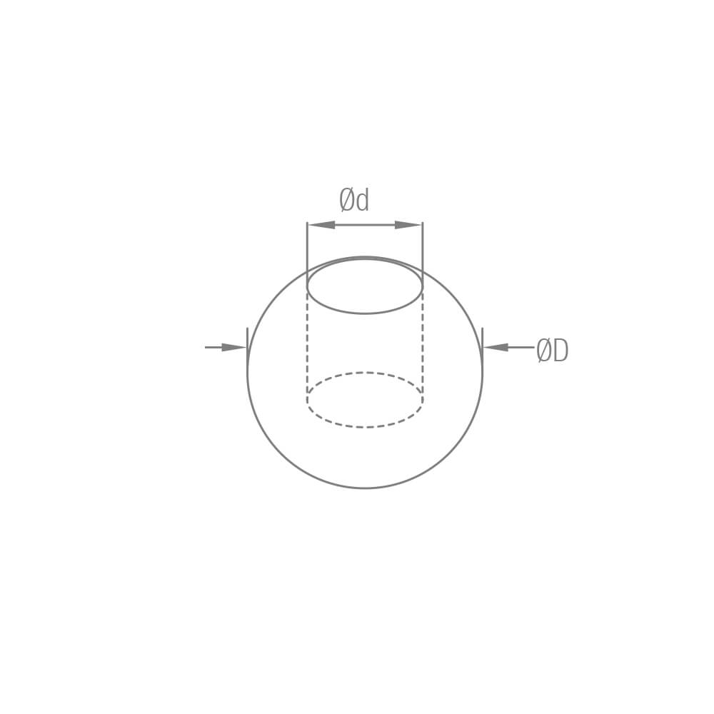 Endkugel aus Edelstahl mit Durchmesser 25mm voll ausgefüllt mit 12mm Sackloch