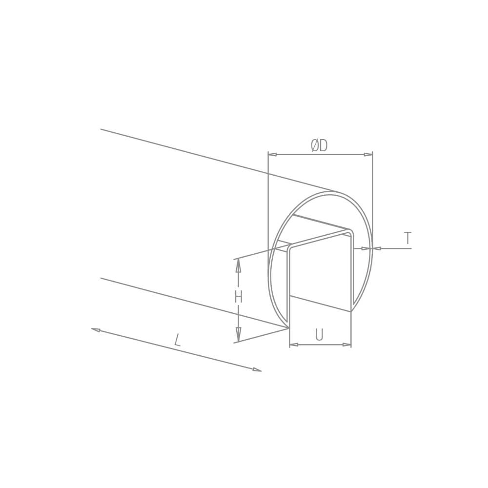 rundes Nutrohr mit 5000mm Länge und einer Wandstärke von 1,5mm, mit 24x24mm Nut und Ø 42.4mm