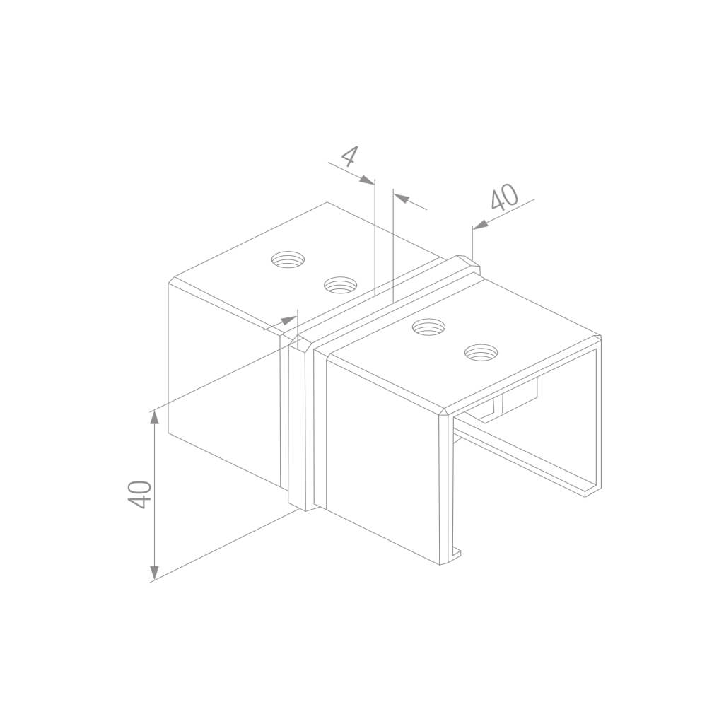 gerader Nutrohr-Steckverbinder/Zwischenstück für eckige Nutrohre mit 40x40mm