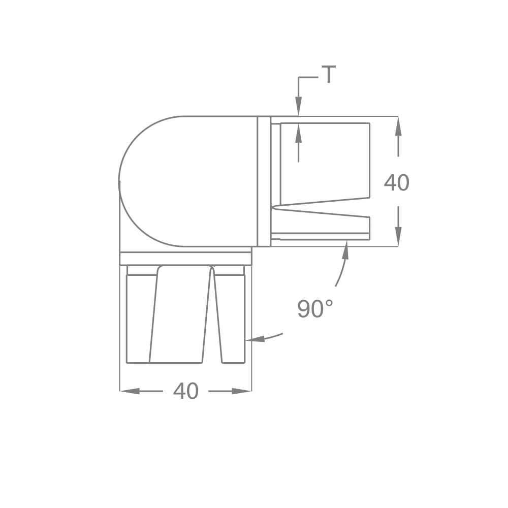 Gelenkverbinder aus Edelstahl für Formrohre mit einer Größe von 40x40mm