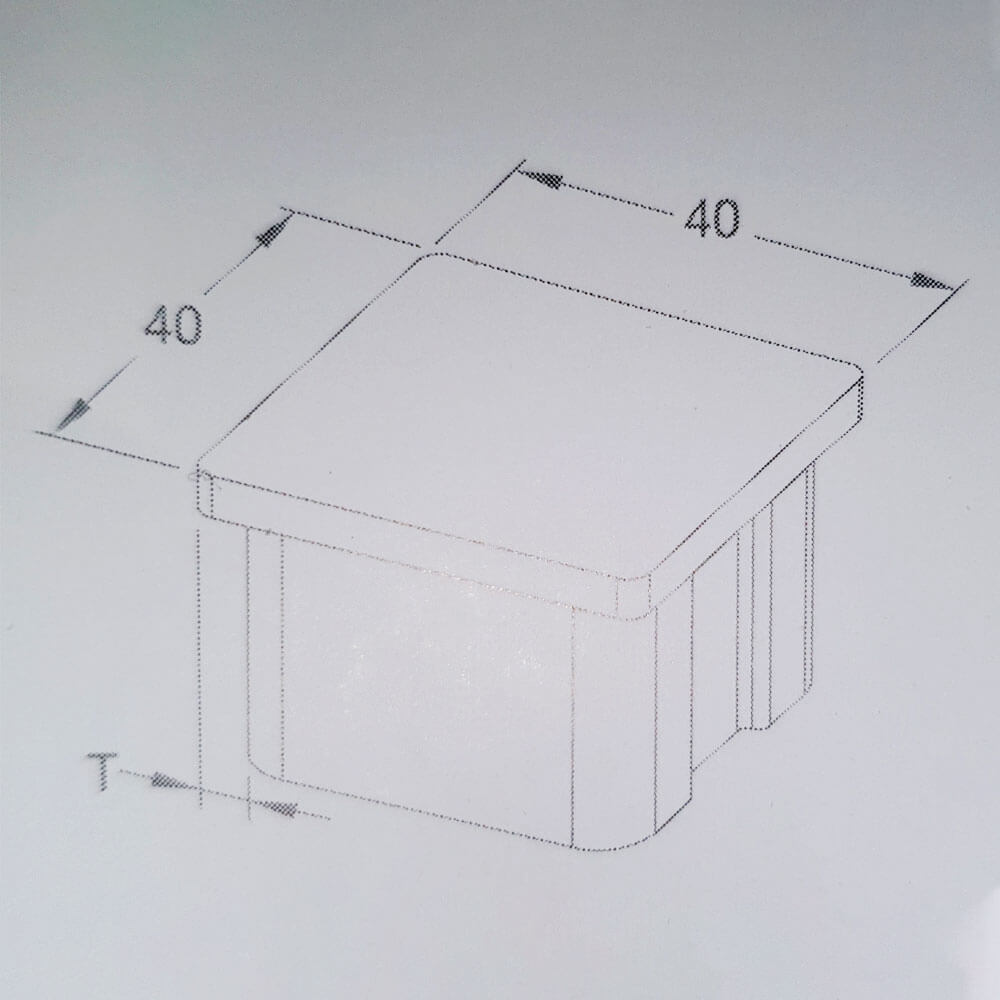 Endkappe aus Edelstahl zum Kleben mit einer Größe von 40x40mm für Formrohre mit 40x40mm