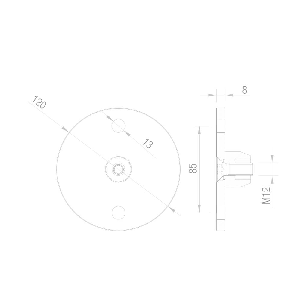 Montage Glasvordach Anschraubplatte rund Ø 120mm