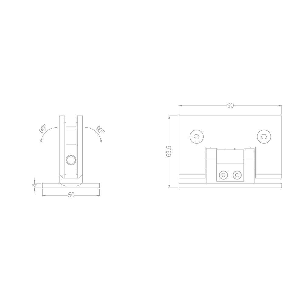 Duschtürbeschläge selbstschliessendes Duschtürband Glasstärke 8-10mm Wand glanzverchromt Messing