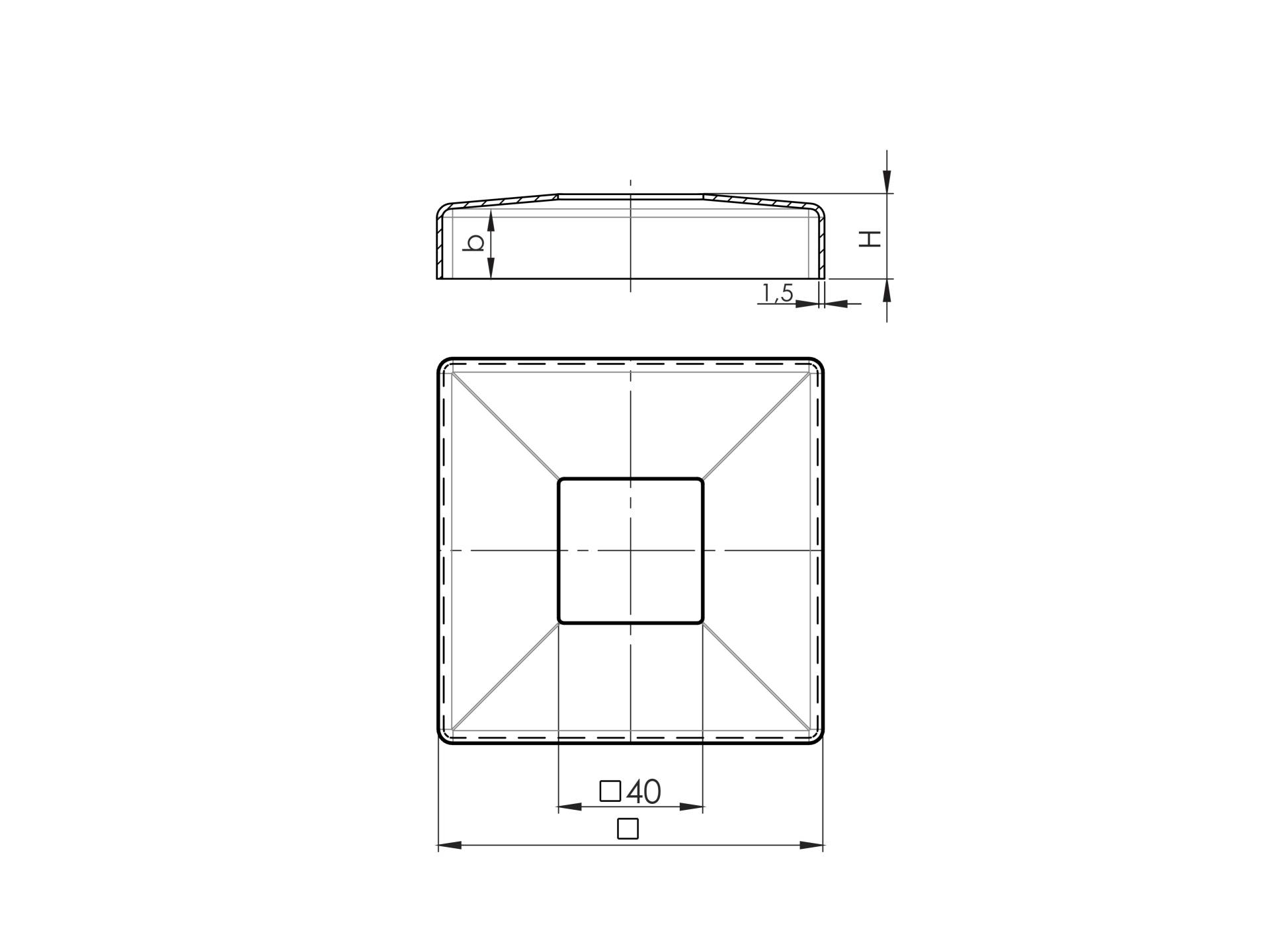 Abdeckrosette aus Edelstahl 40x40