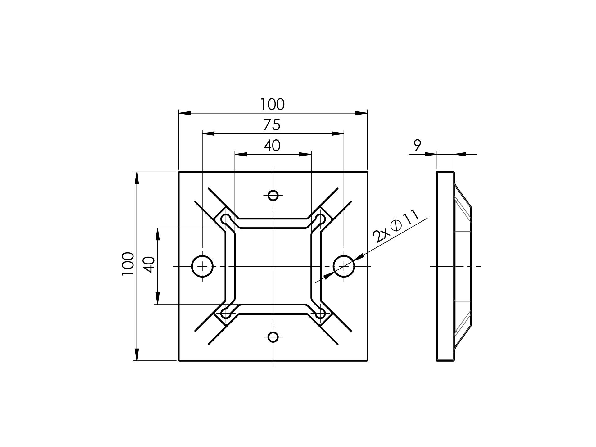 Flansch zum Schweißen mit 100x100mm Größe passend für Fohrmrohr mit 40,5x40,5mm