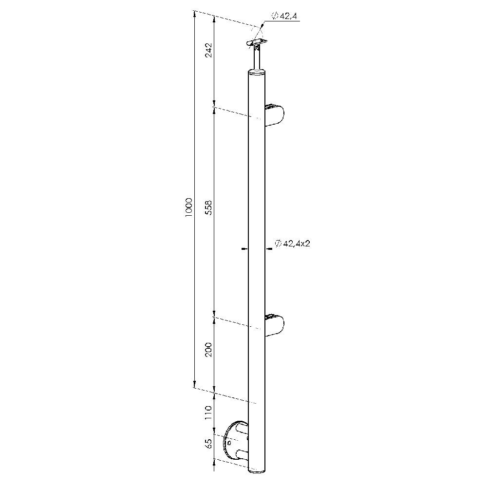 Edelstahlsteher Endpfosten Links für seitliche Befestigung. Robust und ästhetisch. Optimal für VSG Glas 2x4mm.