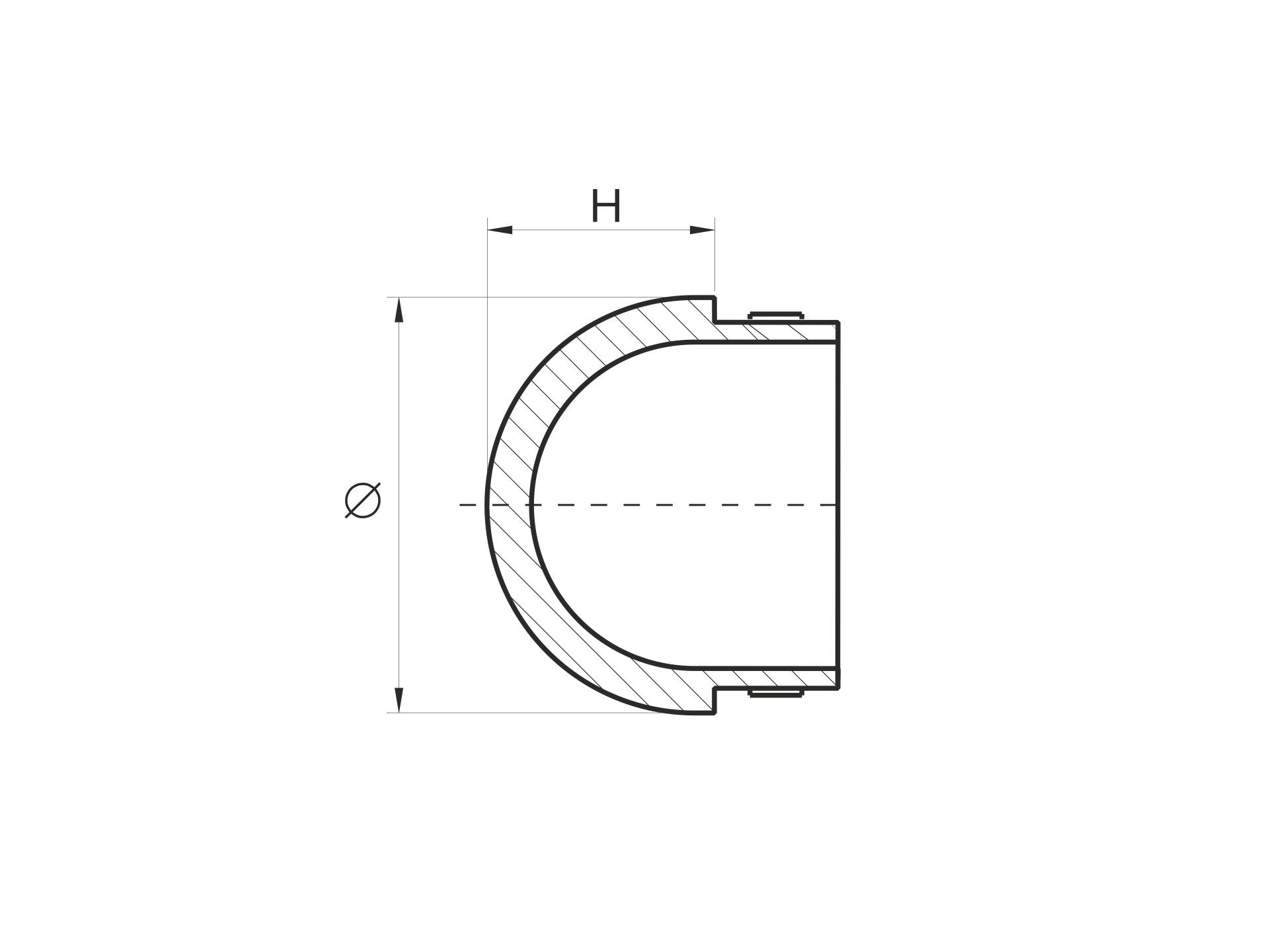 Abschlussstück/Endkappe in Form einer Halbkugel aus Edelstahl für Ø 48,3mm Rundrohre mit 2.0mm Rändelung
