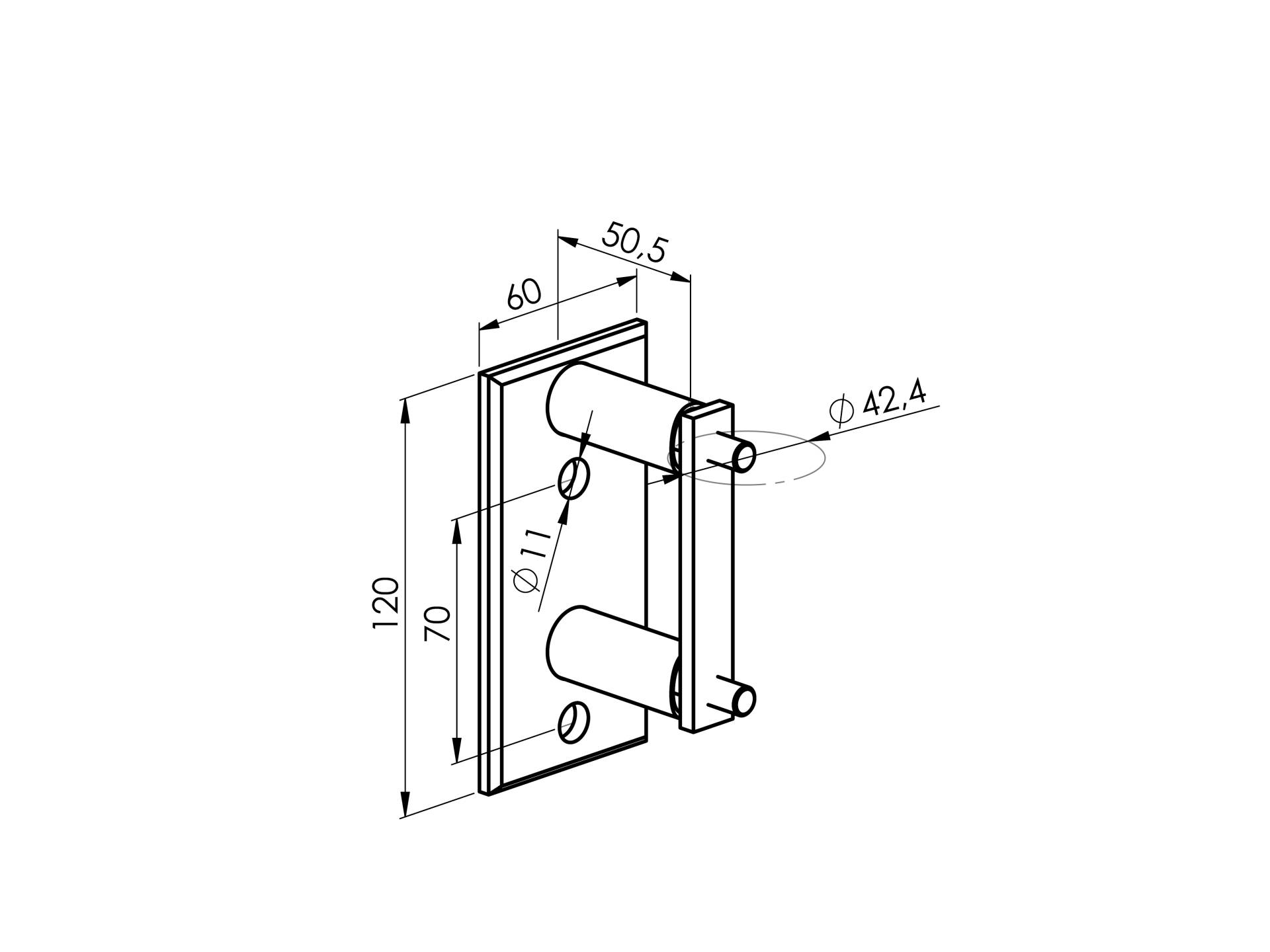 Flansch aus Edelstahl mit 120x60mm zur Befestigung von stirnseitigen Rundrohr-Geländerpfosten