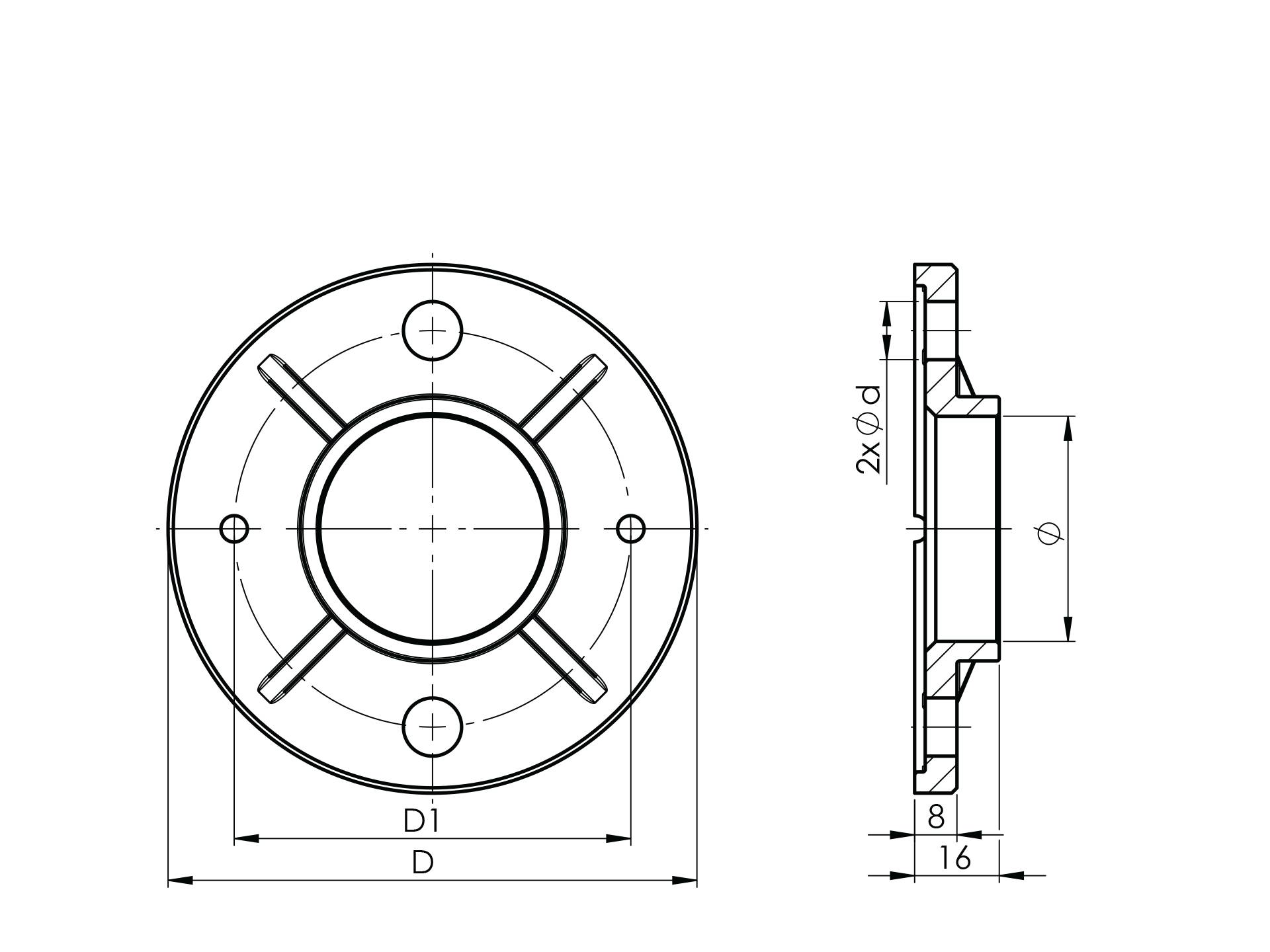 Geländer-System-Bauteil Flansch für Rundrohr Ø42.4 mm