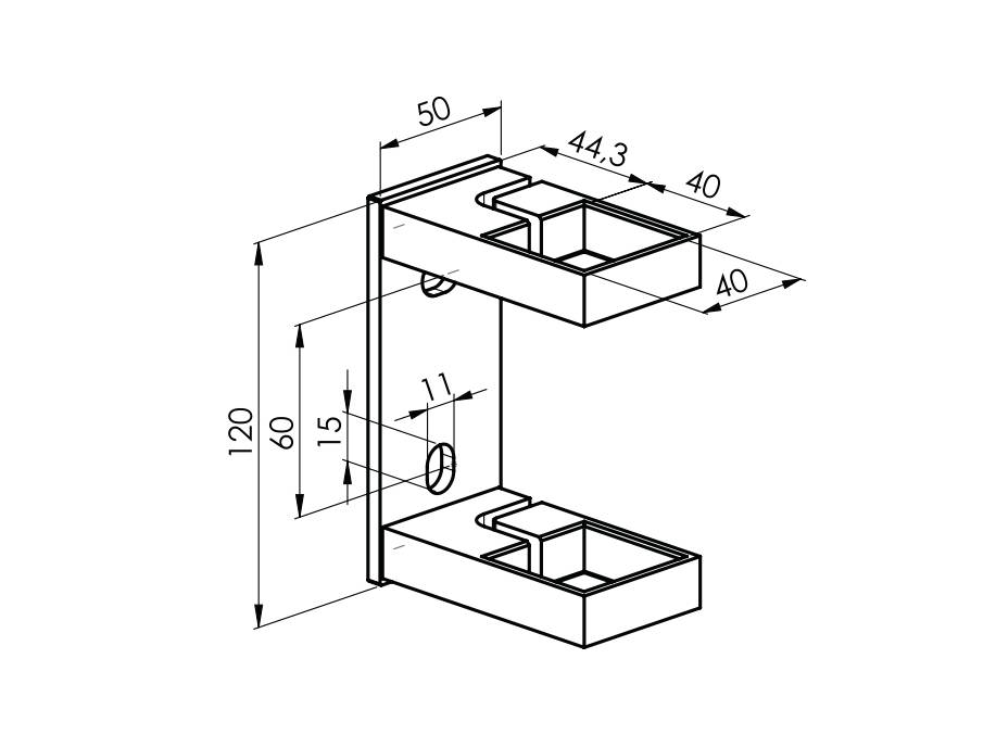 Flansch aus Edelstahl mit 120x50mm zum Klemmen von stirnseitigen Formrohr-Geländerpfosten