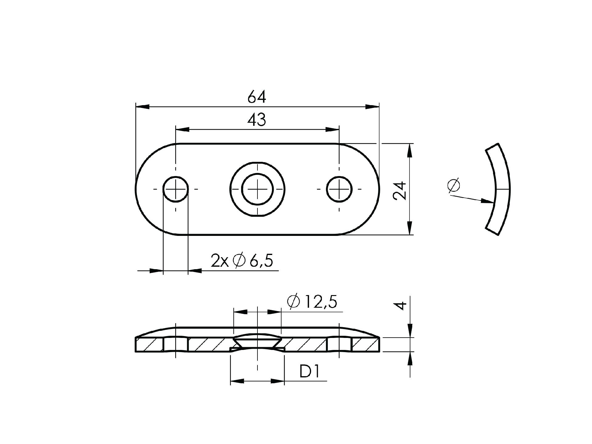 Handlauf-Anschlussplatte 180° für 42,4mm Rundrohre
