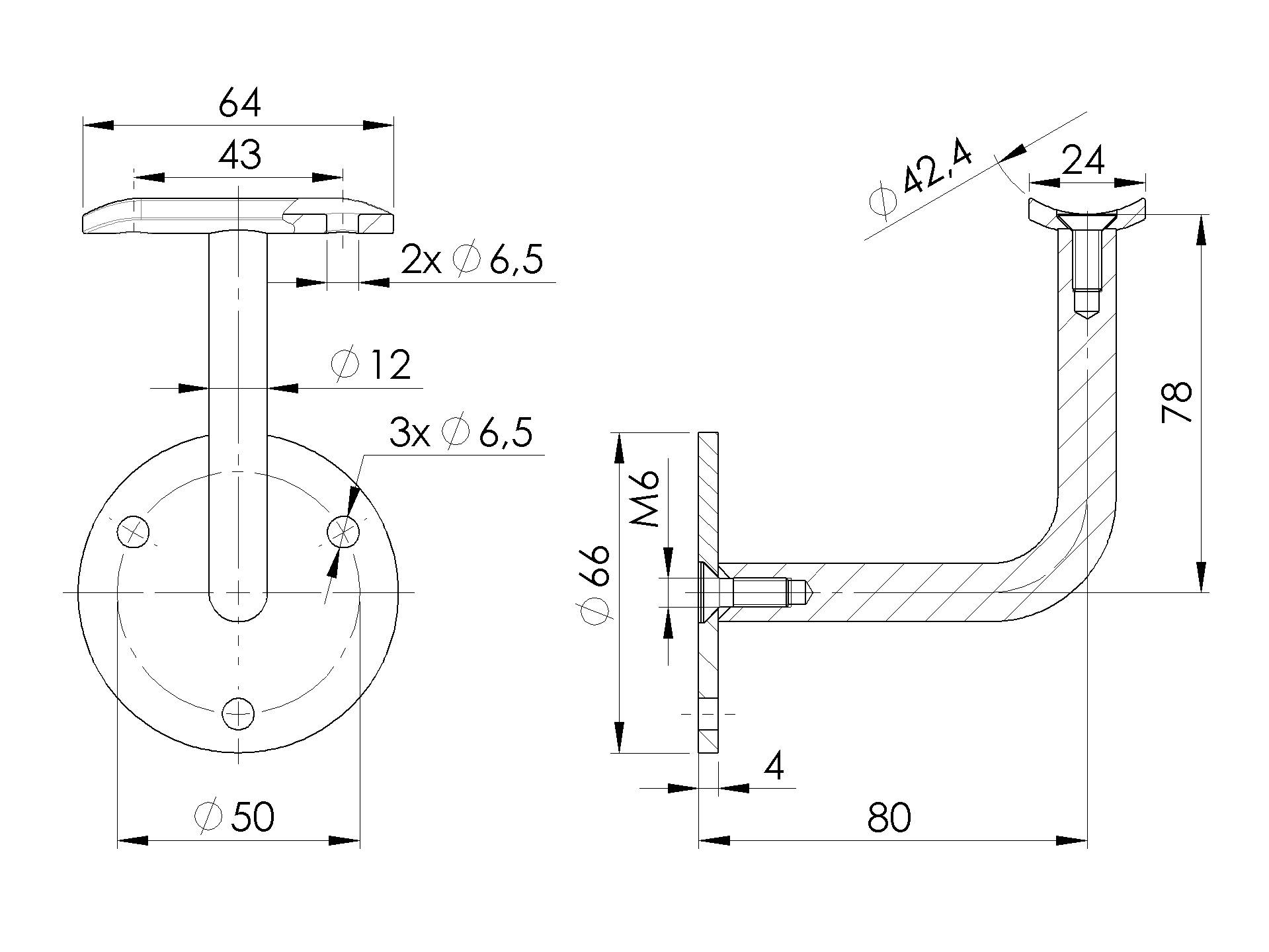 Handlaufträger für Rundrohr Ø 42.4mm