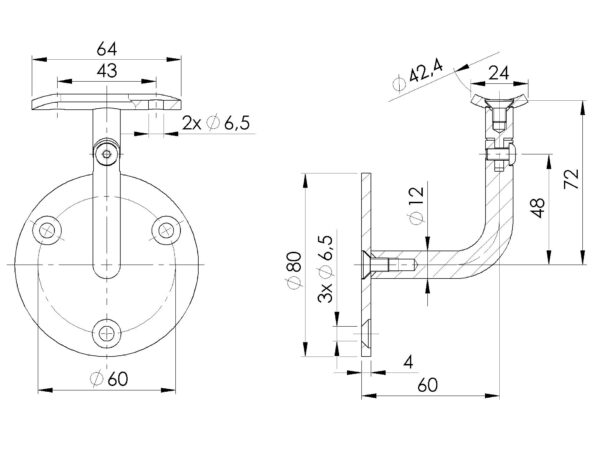 Handlaufträger mit Gelenk für Rundrohr 42,4mm U023_1 Handlaufträger mit Gelenk für Rundrohr Ø 42.4mm
