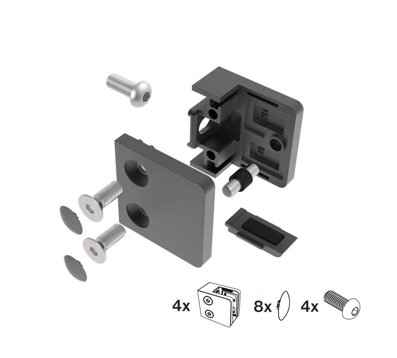 Klemmbefestigung 45x45mm Edelstahl flacher Abschluss, und Zubehör