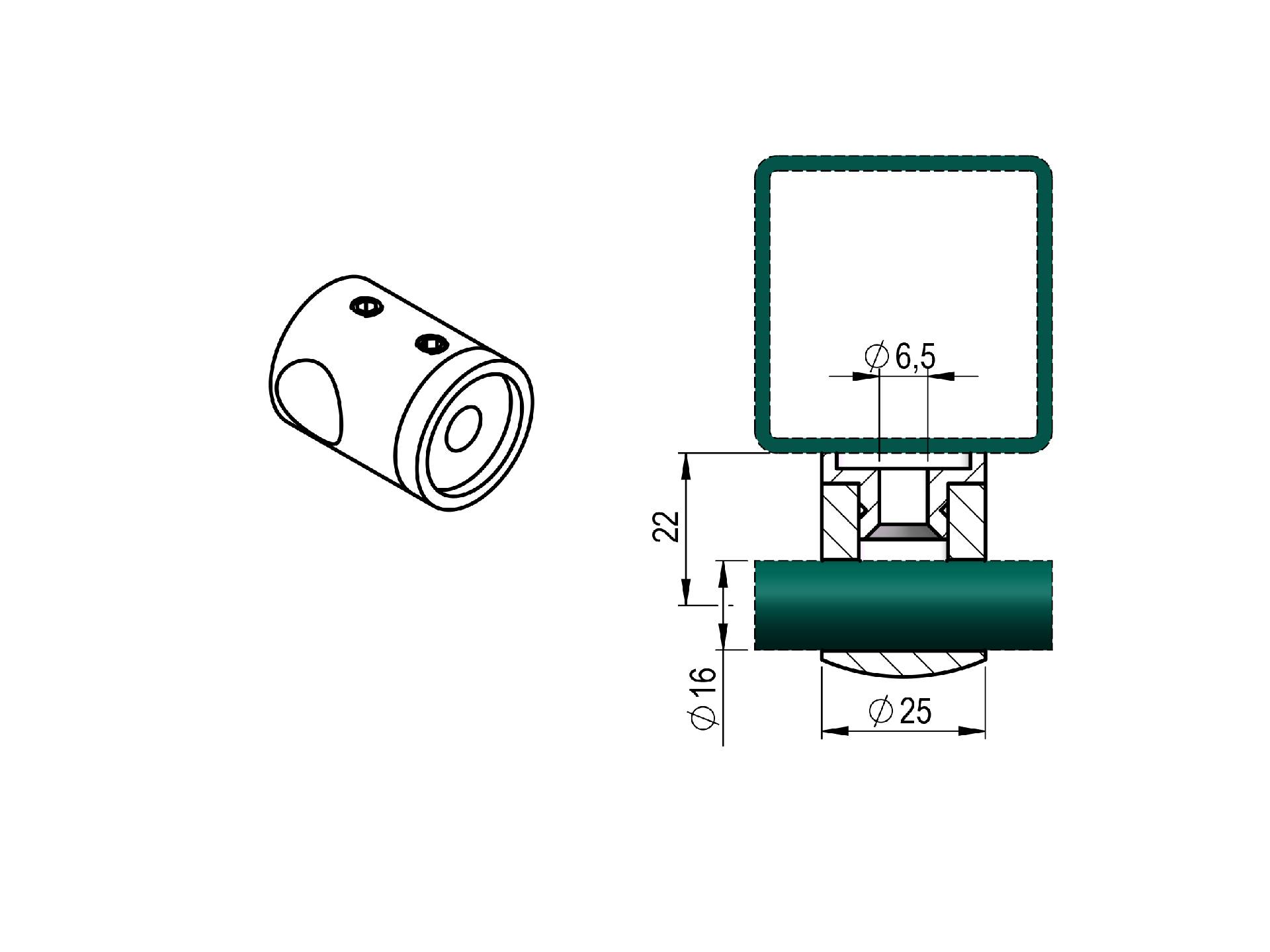 Querverbindung/Querstabhalter aus Edelstahl für Ø 16mm Stäbe