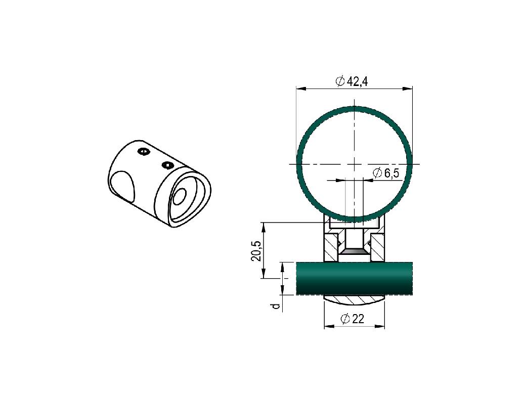 Querverbindung/Querstabhalter aus Edelstahl für Ø 42,4mm Rundrohre