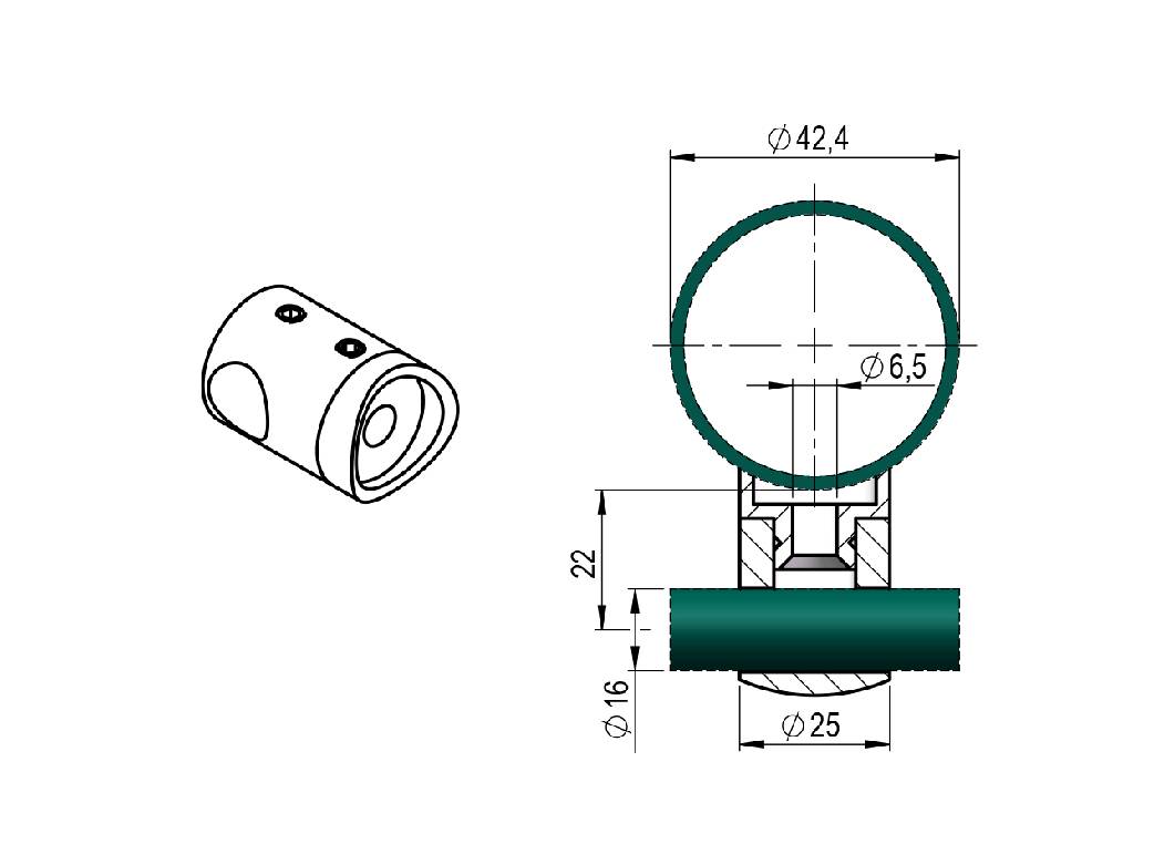 Querverbindung/Querstabhalter aus Edelstahl für Ø 42,4mm Rundrohre