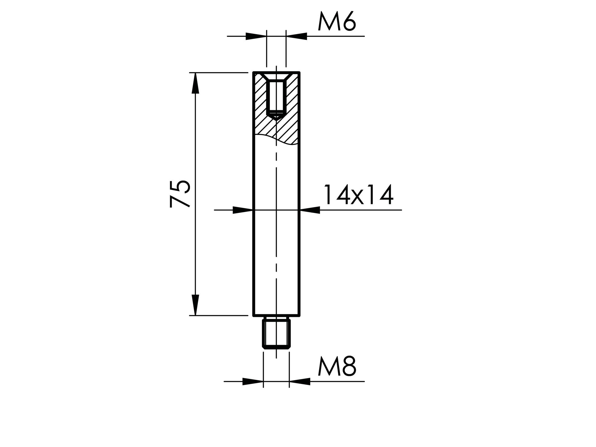 Verbindungsstift aus Edelstahl 14x14mm Länge 75mm