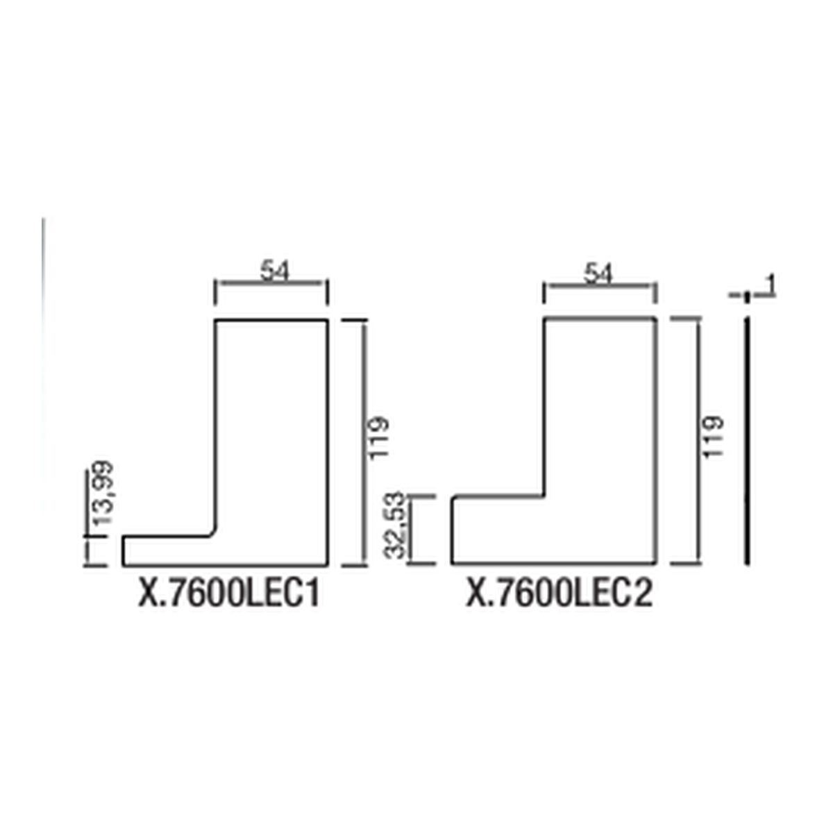 Formvergleich der Endkappen X.7600LEC1 und X.7600LEC2